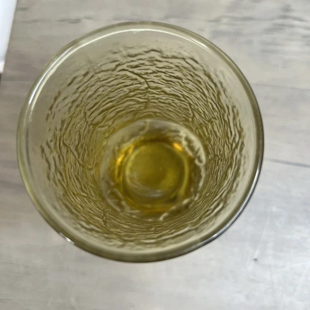 VTG Anchor Hocking Amber Rain Flower 12 oz Drinking Glass Tumbler 5.5